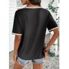 image:imageDokotoo Womens Summer Tops Casual Short Sleeve Lace TShirts Solid V Neck Waffle Knit Shirts BlousesBlack