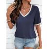 image:imageDokotoo Womens Summer Tops Casual Short Sleeve Lace TShirts Solid V Neck Waffle Knit Shirts BlousesBlue