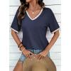 image:imageDokotoo Womens Summer Tops Casual Short Sleeve Lace TShirts Solid V Neck Waffle Knit Shirts BlousesBlue