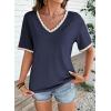 image:imageDokotoo Womens Summer Tops Casual Short Sleeve Lace TShirts Solid V Neck Waffle Knit Shirts BlousesBlue