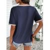 image:imageDokotoo Womens Summer Tops Casual Short Sleeve Lace TShirts Solid V Neck Waffle Knit Shirts BlousesBlue