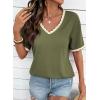 image:imageDokotoo Womens Summer Tops Casual Short Sleeve Lace TShirts Solid V Neck Waffle Knit Shirts BlousesGreen