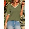 image:imageDokotoo Womens Summer Tops Casual Short Sleeve Lace TShirts Solid V Neck Waffle Knit Shirts BlousesGreen