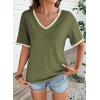 image:imageDokotoo Womens Summer Tops Casual Short Sleeve Lace TShirts Solid V Neck Waffle Knit Shirts BlousesGreen
