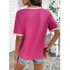 image:imageDokotoo Womens Summer Tops Casual Short Sleeve Lace TShirts Solid V Neck Waffle Knit Shirts BlousesHot Pink