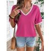 image:imageDokotoo Womens Summer Tops Casual Short Sleeve Lace TShirts Solid V Neck Waffle Knit Shirts BlousesHot Pink