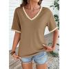 image:imageDokotoo Womens Summer Tops Casual Short Sleeve Lace TShirts Solid V Neck Waffle Knit Shirts BlousesKhaki