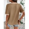 image:imageDokotoo Womens Summer Tops Casual Short Sleeve Lace TShirts Solid V Neck Waffle Knit Shirts BlousesKhaki