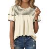 image:imageDokotoo Womens Summer Tops Crewneck Ruffle Short Sleeve Shirts Casual Pleated Blouses Flowy Boho ClothingBeige