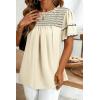 image:imageDokotoo Womens Summer Tops Crewneck Ruffle Short Sleeve Shirts Casual Pleated Blouses Flowy Boho ClothingBeige