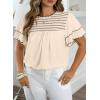 image:imageDokotoo Womens Summer Tops Crewneck Ruffle Short Sleeve Shirts Casual Pleated Blouses Flowy Boho ClothingBeige