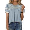 image:imageDokotoo Womens Summer Tops Crewneck Ruffle Short Sleeve Shirts Casual Pleated Blouses Flowy Boho ClothingBlue
