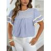 image:imageDokotoo Womens Summer Tops Crewneck Ruffle Short Sleeve Shirts Casual Pleated Blouses Flowy Boho ClothingBlue