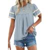 image:imageDokotoo Womens Summer Tops Crewneck Ruffle Short Sleeve Shirts Casual Pleated Blouses Flowy Boho ClothingBlue