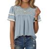 image:imageDokotoo Womens Summer Tops Crewneck Ruffle Short Sleeve Shirts Casual Pleated Blouses Flowy Boho ClothingBlue