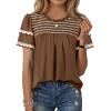 image:imageDokotoo Womens Summer Tops Crewneck Ruffle Short Sleeve Shirts Casual Pleated Blouses Flowy Boho ClothingCoffee