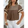 image:imageDokotoo Womens Summer Tops Crewneck Ruffle Short Sleeve Shirts Casual Pleated Blouses Flowy Boho ClothingCoffee