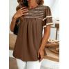 image:imageDokotoo Womens Summer Tops Crewneck Ruffle Short Sleeve Shirts Casual Pleated Blouses Flowy Boho ClothingCoffee