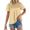 image:imageDokotoo Womens Summer Tops Crewneck Ruffle Short Sleeve Shirts Casual Pleated Blouses Flowy Boho ClothingKhaki