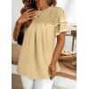 image:imageDokotoo Womens Summer Tops Crewneck Ruffle Short Sleeve Shirts Casual Pleated Blouses Flowy Boho ClothingKhaki