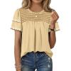 image:imageDokotoo Womens Summer Tops Crewneck Ruffle Short Sleeve Shirts Casual Pleated Blouses Flowy Boho ClothingKhaki