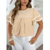 image:imageDokotoo Womens Summer Tops Crewneck Ruffle Short Sleeve Shirts Casual Pleated Blouses Flowy Boho ClothingKhaki