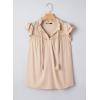 image:imageDokotoo Womens Summer Tops Dressy Casual Ruffle Cap Sleeve Chiffon Blouses Tassel V Neck Lace Embroidery Pleated ShirtsBeige