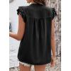 image:imageDokotoo Womens Summer Tops Dressy Casual Ruffle Cap Sleeve Chiffon Blouses Tassel V Neck Lace Embroidery Pleated ShirtsBlack