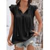 image:imageDokotoo Womens Summer Tops Dressy Casual Ruffle Cap Sleeve Chiffon Blouses Tassel V Neck Lace Embroidery Pleated ShirtsBlack