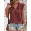image:imageDokotoo Womens Summer Tops Dressy Casual Ruffle Cap Sleeve Chiffon Blouses Tassel V Neck Lace Embroidery Pleated ShirtsRed