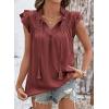 image:imageDokotoo Womens Summer Tops Dressy Casual Ruffle Cap Sleeve Chiffon Blouses Tassel V Neck Lace Embroidery Pleated ShirtsRed