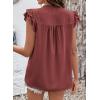 image:imageDokotoo Womens Summer Tops Dressy Casual Ruffle Cap Sleeve Chiffon Blouses Tassel V Neck Lace Embroidery Pleated ShirtsRed