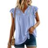 image:imageDokotoo Womens Summer Tops Dressy Casual Ruffle Cap Sleeve Chiffon Blouses Tassel V Neck Lace Embroidery Pleated ShirtsSky Blue