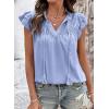 image:imageDokotoo Womens Summer Tops Dressy Casual Ruffle Cap Sleeve Chiffon Blouses Tassel V Neck Lace Embroidery Pleated ShirtsSky Blue