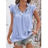 image:imageDokotoo Womens Summer Tops Dressy Casual Ruffle Cap Sleeve Chiffon Blouses Tassel V Neck Lace Embroidery Pleated ShirtsSky Blue
