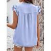 image:imageDokotoo Womens Summer Tops Dressy Casual Ruffle Cap Sleeve Chiffon Blouses Tassel V Neck Lace Embroidery Pleated ShirtsSky Blue