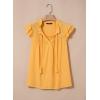 image:imageDokotoo Womens Summer Tops Dressy Casual Ruffle Cap Sleeve Chiffon Blouses Tassel V Neck Lace Embroidery Pleated ShirtsYellow