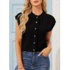 image:imageDokotoo Womens Summer Tops Ruffle Crewneck Short Sleeve Button Down Shirts Boho Chiffon BlousesBlack