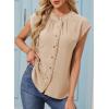 image:imageDokotoo Womens Summer Tops Ruffle Crewneck Short Sleeve Button Down Shirts Boho Chiffon BlousesKhaki