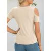 image:imageDokotoo Womens Summer Tops Short Sleeve Cold Shoulder Metal Decorated Fashion TShirts Ribbed Knit Slim Fit Tee BlousesApricot