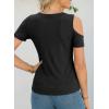 image:imageDokotoo Womens Summer Tops Short Sleeve Cold Shoulder Metal Decorated Fashion TShirts Ribbed Knit Slim Fit Tee BlousesBlack