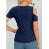 image:imageDokotoo Womens Summer Tops Short Sleeve Cold Shoulder Metal Decorated Fashion TShirts Ribbed Knit Slim Fit Tee BlousesBlue