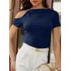 image:imageDokotoo Womens Summer Tops Short Sleeve Cold Shoulder Metal Decorated Fashion TShirts Ribbed Knit Slim Fit Tee BlousesBlue