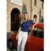 image:imageDokotoo Womens Summer Tops Short Sleeve Cold Shoulder Metal Decorated Fashion TShirts Ribbed Knit Slim Fit Tee BlousesBlue