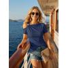 image:imageDokotoo Womens Summer Tops Short Sleeve Cold Shoulder Metal Decorated Fashion TShirts Ribbed Knit Slim Fit Tee BlousesBlue