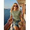 image:imageDokotoo Womens Summer Tops Short Sleeve Cold Shoulder Metal Decorated Fashion TShirts Ribbed Knit Slim Fit Tee BlousesGreen