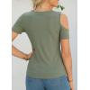 image:imageDokotoo Womens Summer Tops Short Sleeve Cold Shoulder Metal Decorated Fashion TShirts Ribbed Knit Slim Fit Tee BlousesGreen