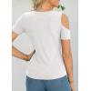 image:imageDokotoo Womens Summer Tops Short Sleeve Cold Shoulder Metal Decorated Fashion TShirts Ribbed Knit Slim Fit Tee BlousesWhite
