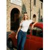 image:imageDokotoo Womens Summer Tops Short Sleeve Cold Shoulder Metal Decorated Fashion TShirts Ribbed Knit Slim Fit Tee BlousesWhite