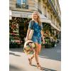 image:imageDokotoo Womens Summer Tops Short Sleeve Mesh Boho Floral V Neck Ruched Front Casual Slim Fit Stretch Blouses ShirtsBlue